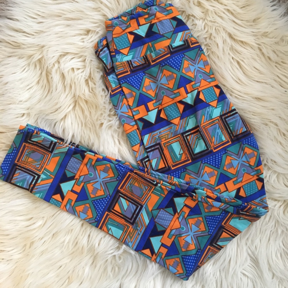 Lularoe OS Orange & blue geometric print leggings